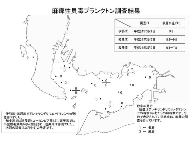 麻痺性貝毒原因プランクトン調査結果（平成24年3月6日） 