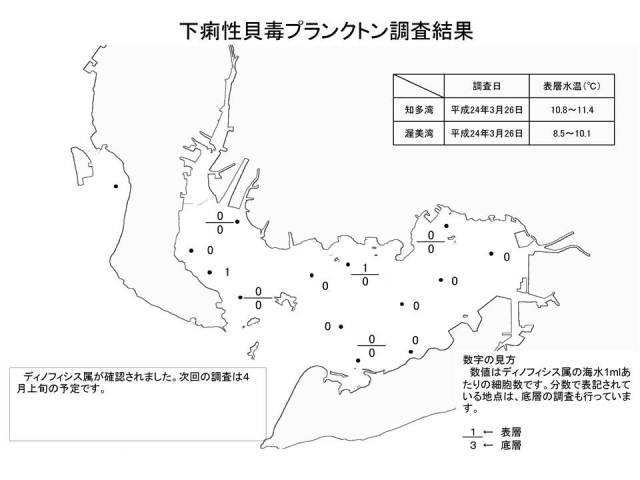 下痢性貝毒原因プランクトン調査結果（平成24年3月27日） 