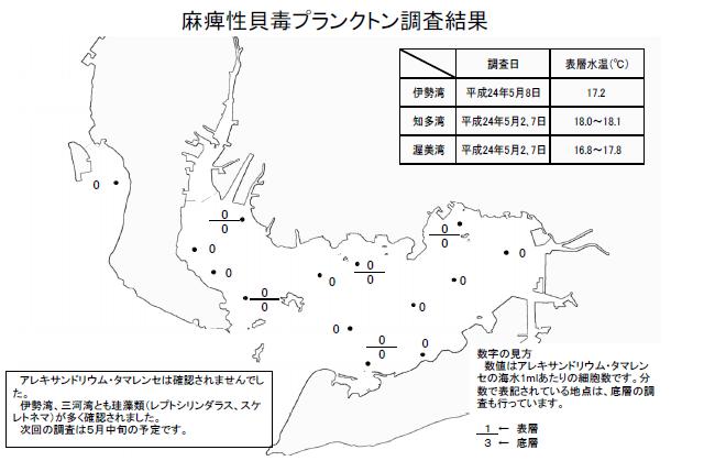 麻痺性貝毒原因プランクトン調査結果（平成24年5月8日） 