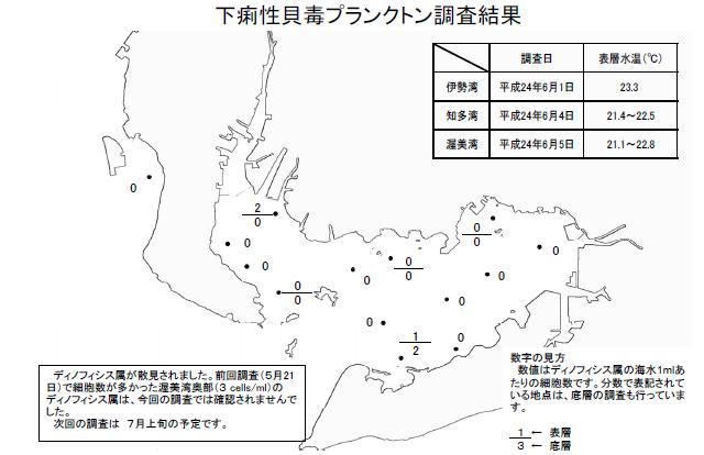 下痢性貝毒原因プランクトン調査結果（平成24年6月5日） 