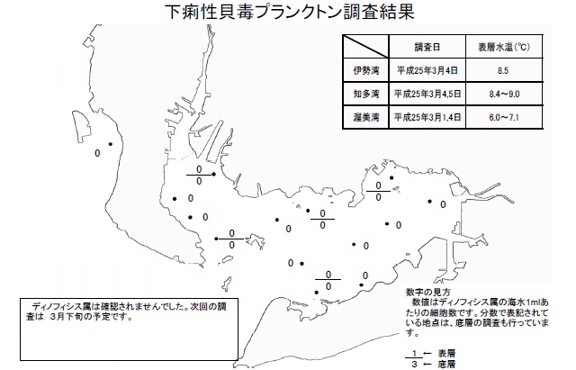 下痢性貝毒原因プランクトン調査結果（平成25年3月5日） 